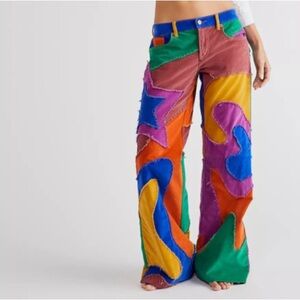 Free People Supernova Cord Colorful Patchwork Women's Jeans